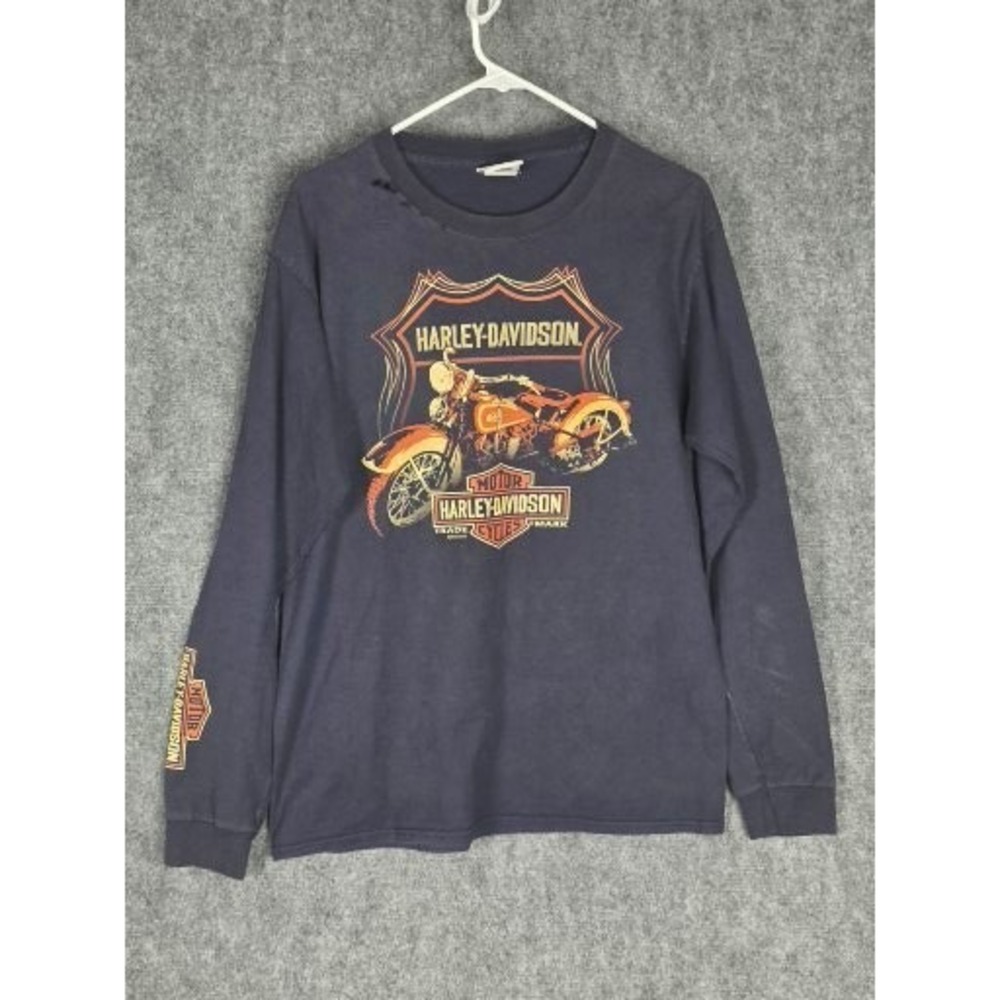Harley-Davidson Navy Long Sleeve Tee with Orange Motorcycle Graphic